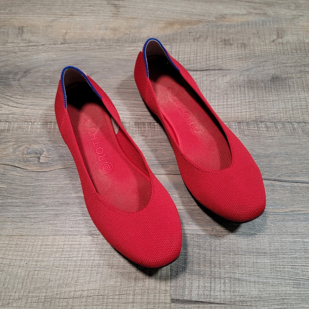 Rothys The Flat Red Round Toe Knit Ballet Flats Women Size 9 Stripe Ballet Shoes